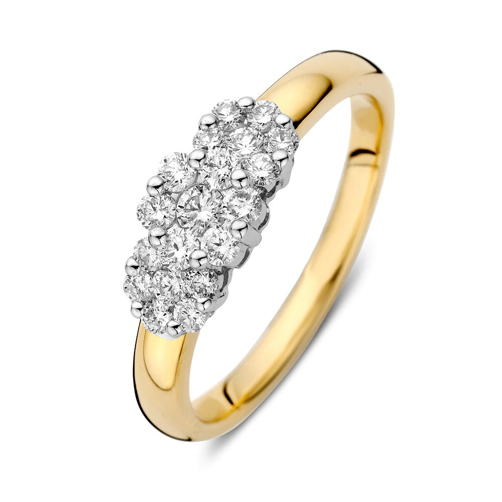 Bicolor Ring aus Gold mit Brillanten, besetzt mit fünf funkelnden Steinen in der Mitte