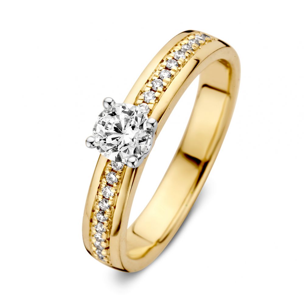 Eleganter Damenring mit gelbgoldenem Band und 0,40 ct Brillanten