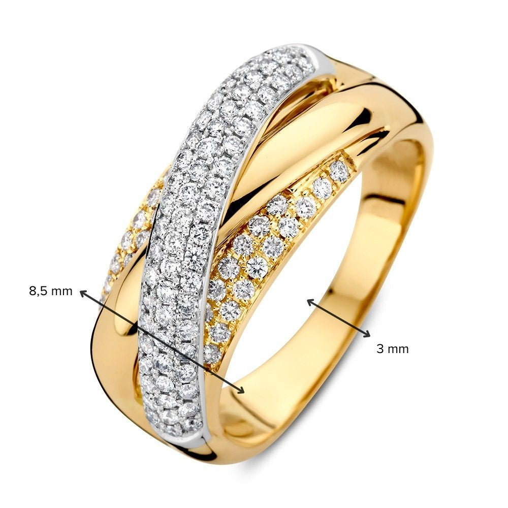 Prächtiger Bicolor Weiß- und Gelbgold Crossover Ring mit Pavé Diamanten