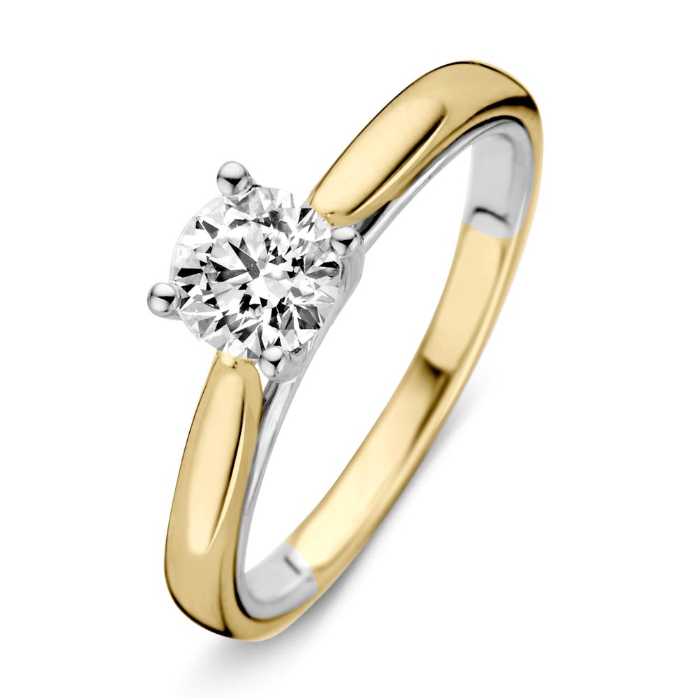 Bicolor Ring aus 14 Karat Gelb- und Weißgold mit 0,74 ct Brillant in H/SI-1 Qualität