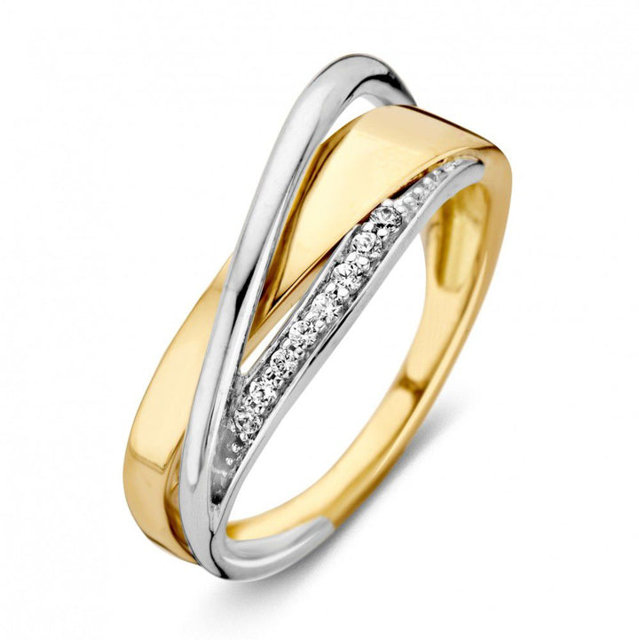 Bicolor gouden damesring 14 karaat met witte zirkonia 7.9mm