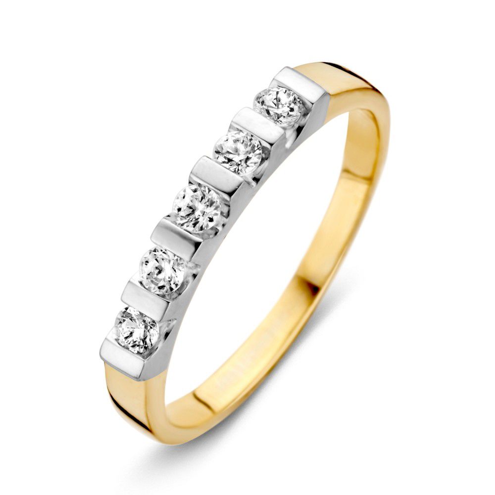 Bicolor Ring aus 14 Karat Gold mit weißen Zirkonia von 2,7 mm in der Fassung