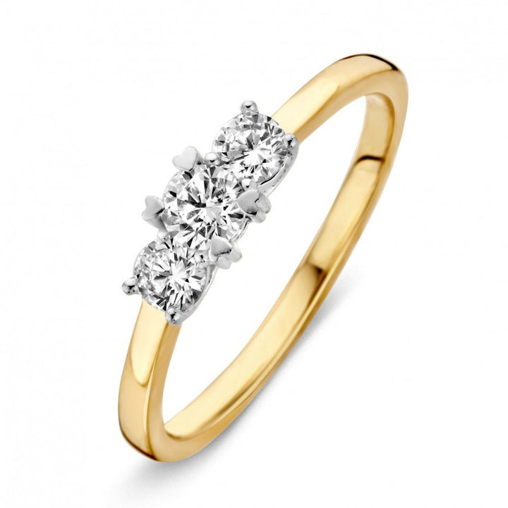 Bicolor gouden damesring 14 karaat met witte zirkonia 4.6mm