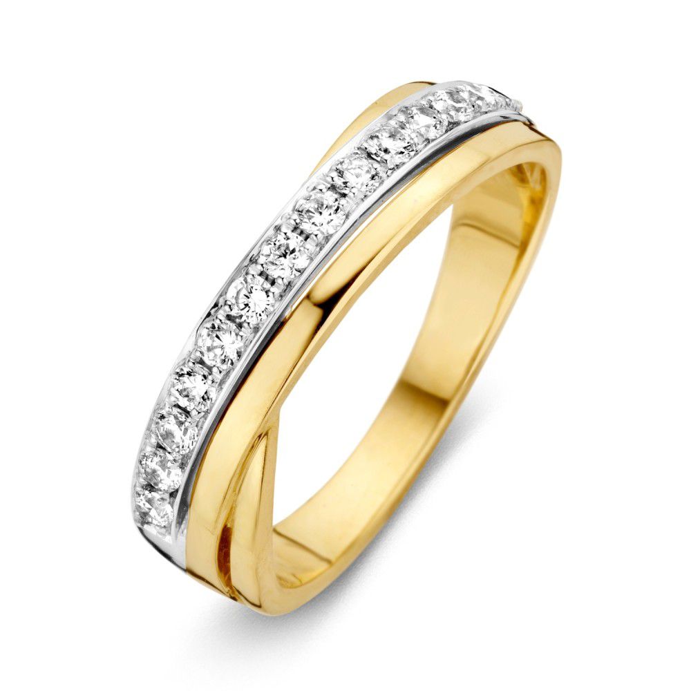 Bicolor Damenring aus 14 Karat Gold mit weißen Zirkonia-Steinen und 5,5 mm Breite