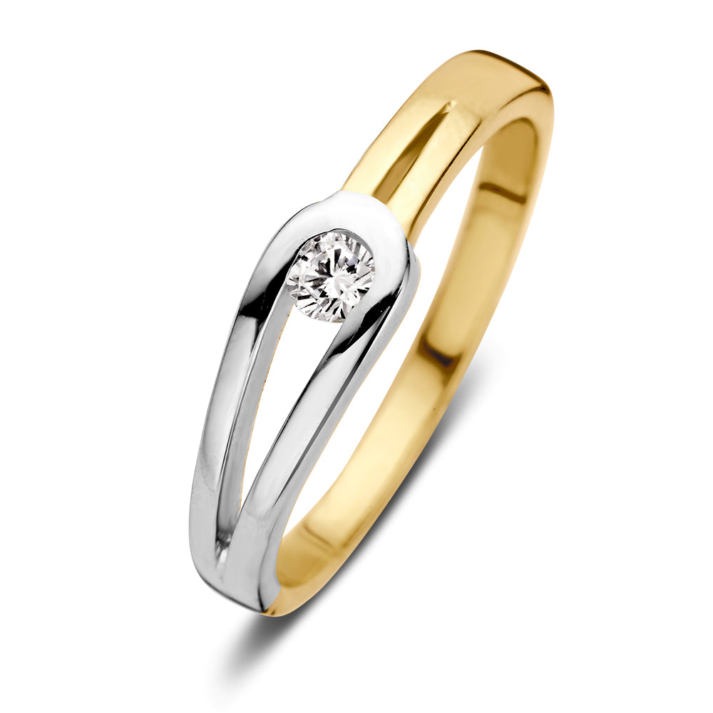 Bicolor Ring aus 14 Karat Weiß- und Gelbgold mit Zirkonia, 5,3 mm breit