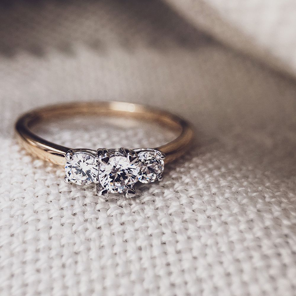Damenring zweifarbig Gold 14 Karat mit weißem Zirkonia 4.6mm