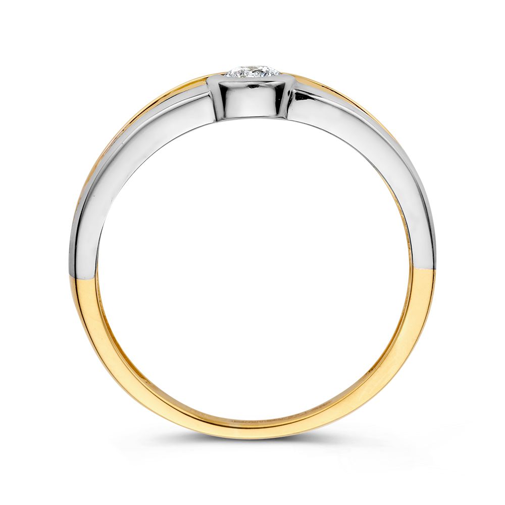 Bicolor Gelb- und Weißgold Damenring mit strahlendem Zirkonia | 14 Karat Gold | Eleganter 6 mm breiter Ring | Moderner Luxusschmuck