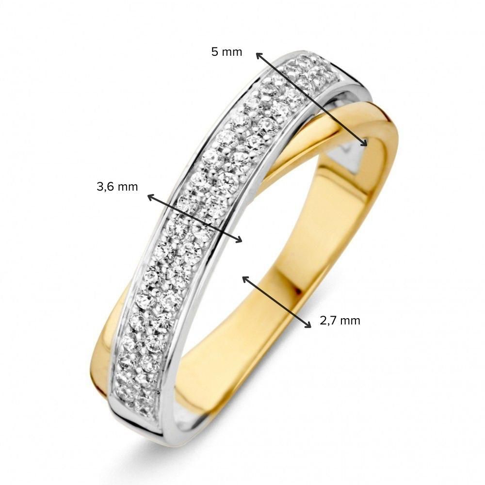Bicolor Damenring aus Weiß- und Gelbgold mit weißen Zirkonia 14 Karat 5mm
