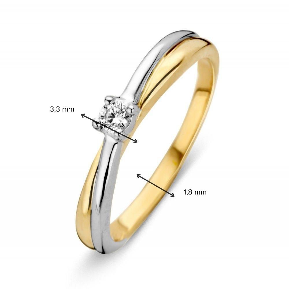 Bicolor Goldring mit weißem Zirkonia 14 Karat 3.3mm