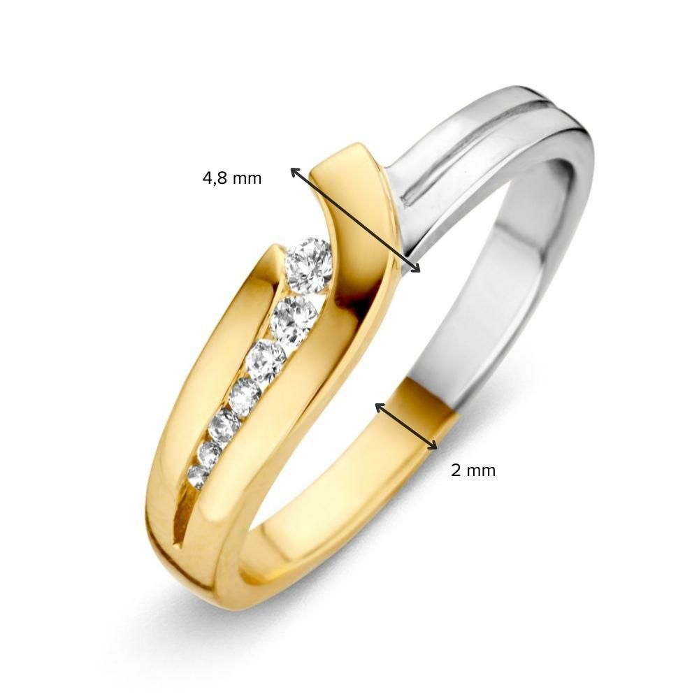 Bicolor Goldring mit Zirkonia – 14 Karat Gelb-/Weißgold, 3,1 Gramm