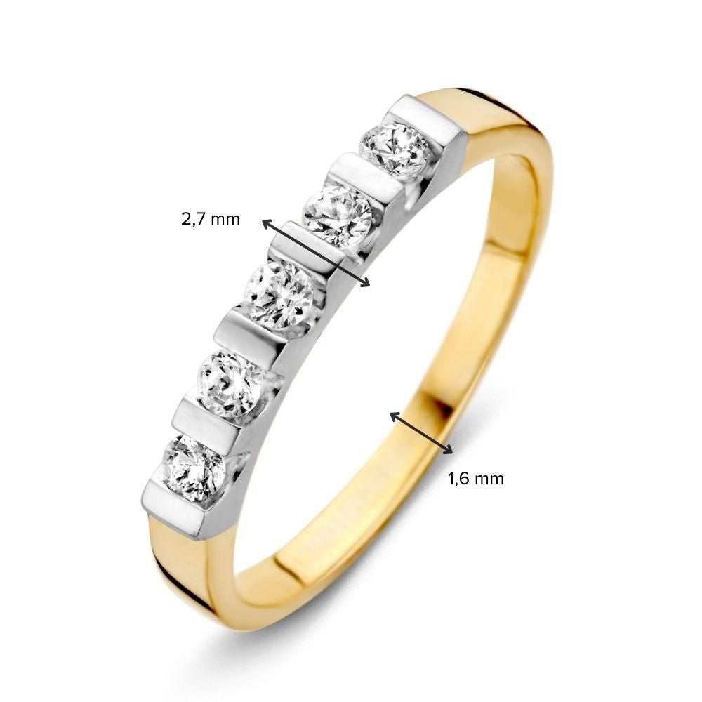 Bicolor-Gold-Ring 14 Karat mit weißem Zirkonia 2,7 mm