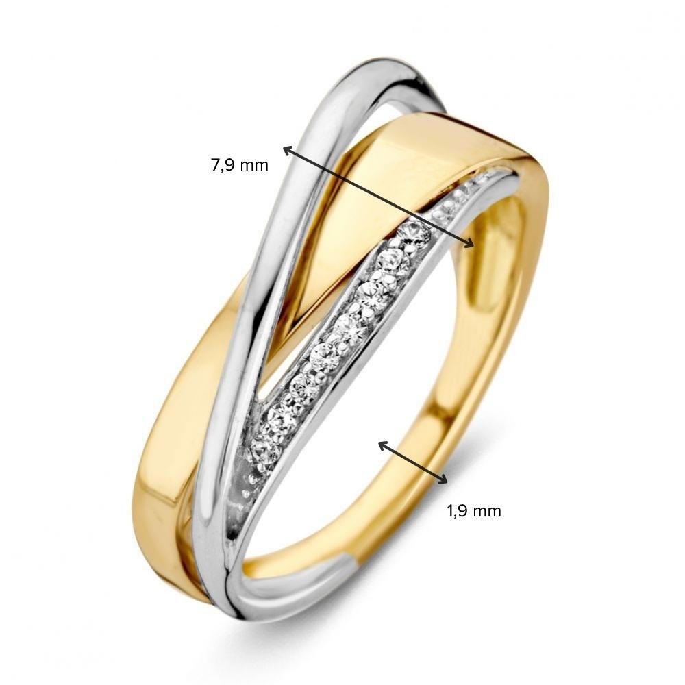 Bicolor Damenring 14 Karat Gold mit weißem Zirkonia 7.9mm