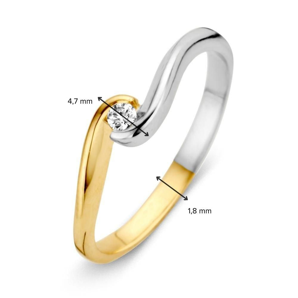 Raffinierter Bicolor-Damenring mit Zirkonia – 14 Karat Gold, Weiß und Gelb
