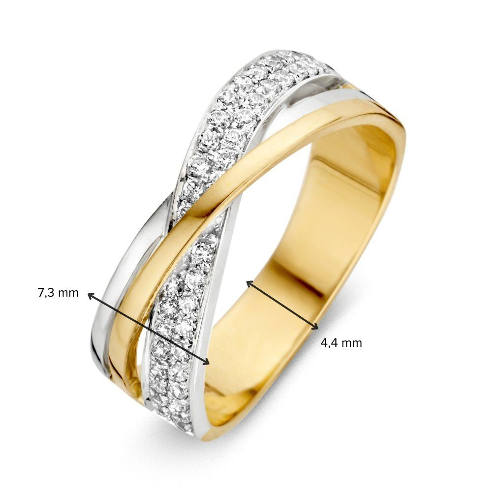 Bicolor-Damenring aus 14 Karat Gold mit weißen Zirkonia 7,3mm