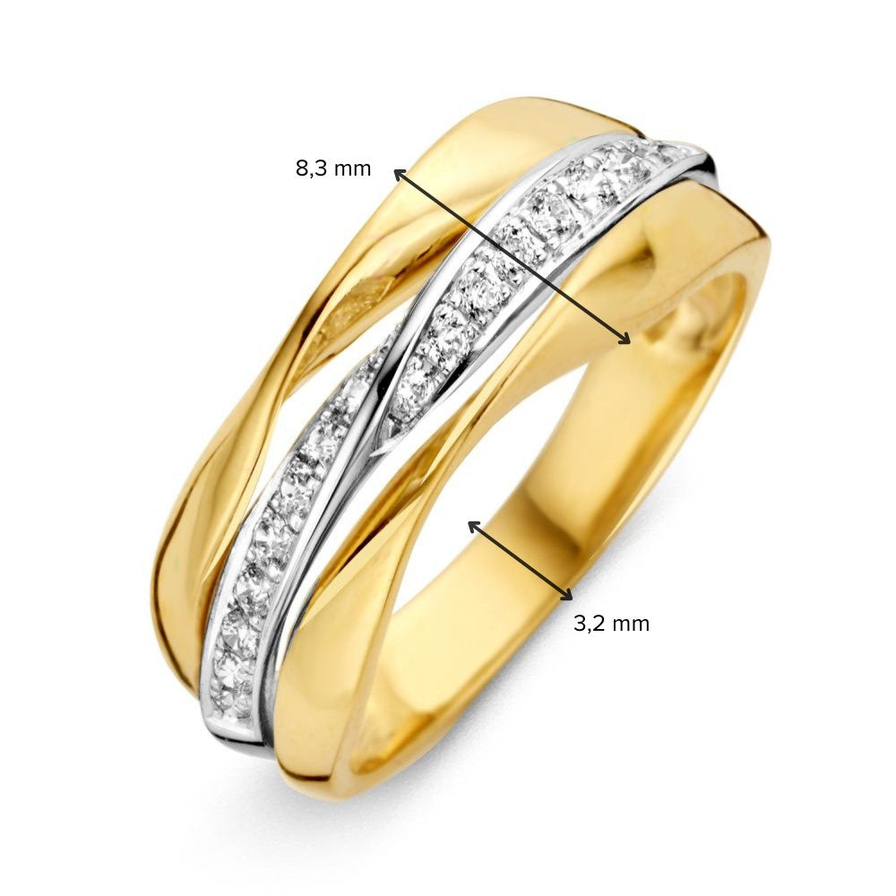 Breiter Bicolor-Damenring mit Zirkonia – Luxuriöses 14 Karat Gelb-/Weißgold