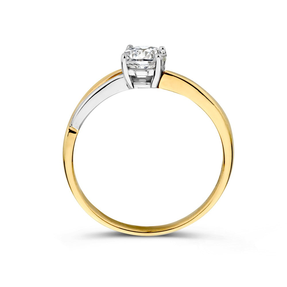 Bicolor Weiß- und Gelbgoldring mit Zirkonia-Mittelstein – 14 Karat Luxus für Damen