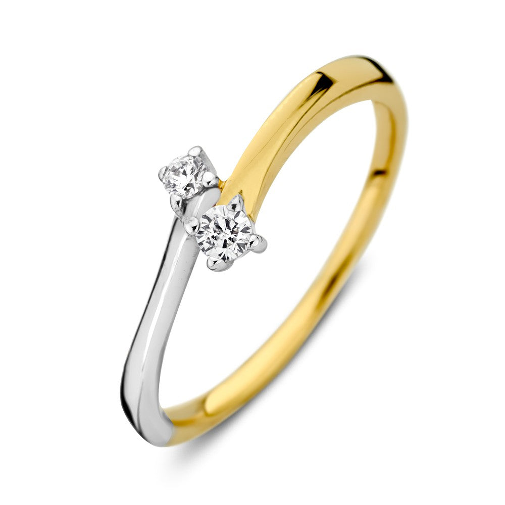 Bicolor Ring aus 14K Weiß- und Gelbgold mit zwei Zirkonia-Steinen