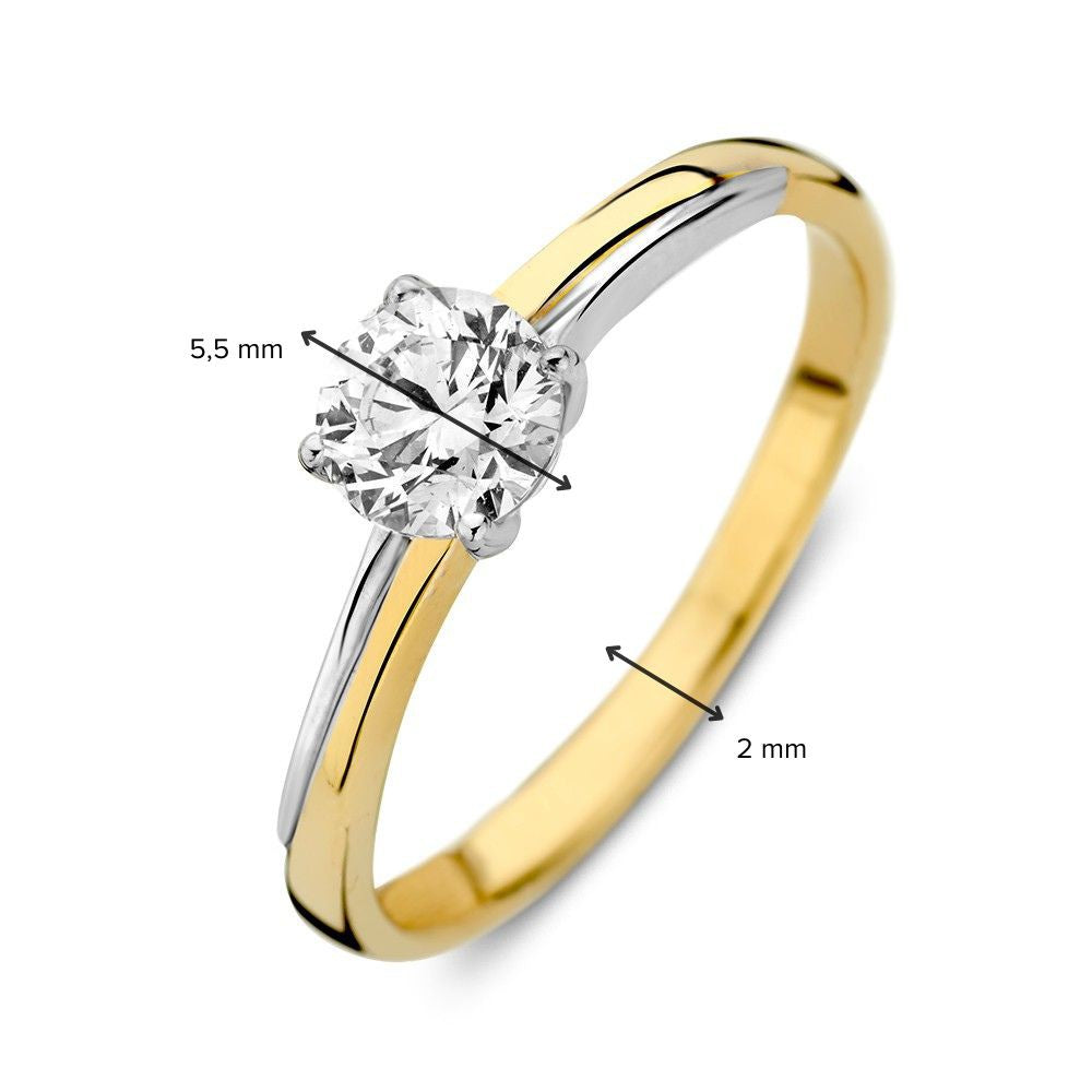 Bicolor Weiß- und Gelbgoldring mit Zirkonia-Mittelstein – 14 Karat Luxus für Damen
