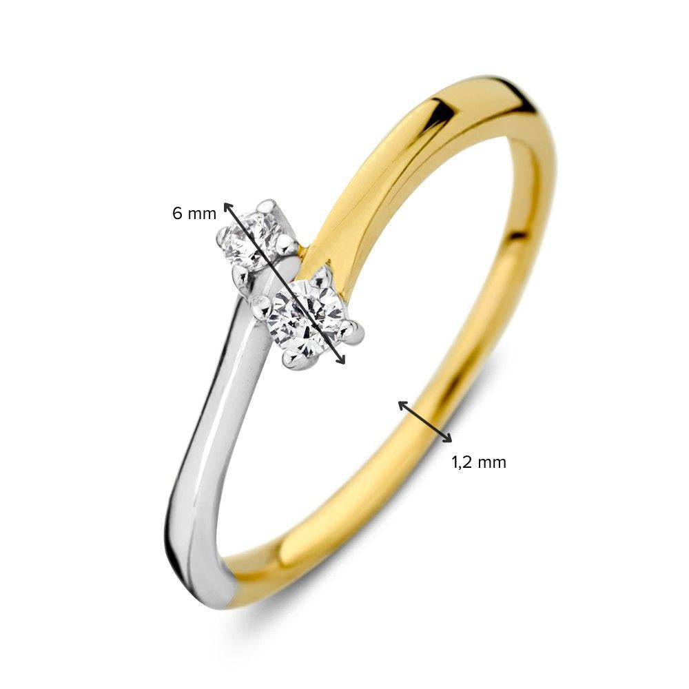 14K Bicolor Weiß- und Gelbgold Ring mit Zirkonia – Elegantes Schmuckstück für Damen