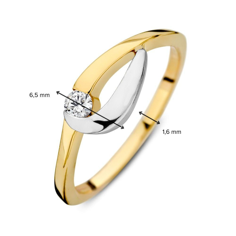 icolor 14 Karat Gelb- und Weißgoldring mit Zirkonia, 6.5 mm, Damenring
