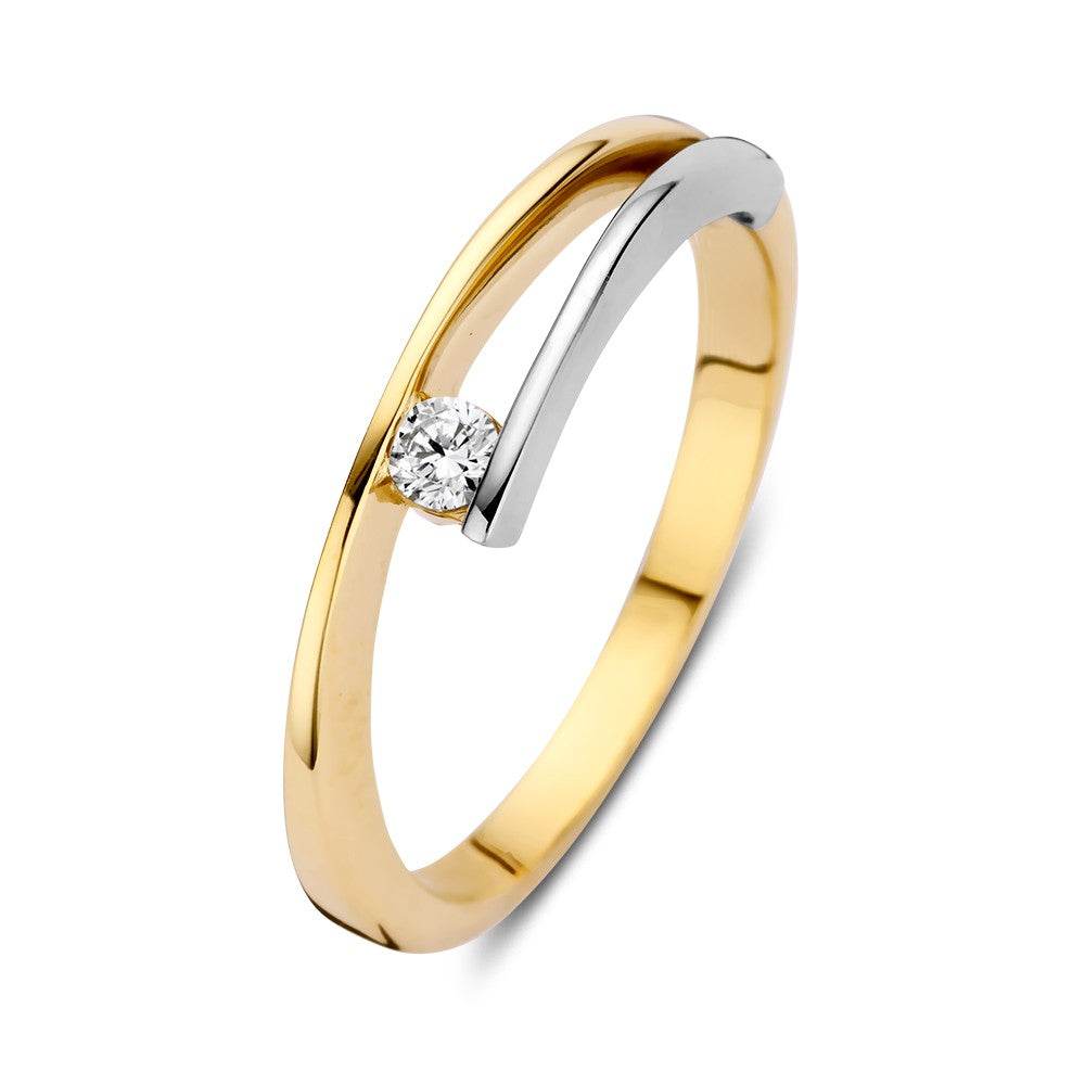 Bicolor Ring aus 14 Karat Gelb- und Weißgold mit Zirkonia, 5,5 mm breit