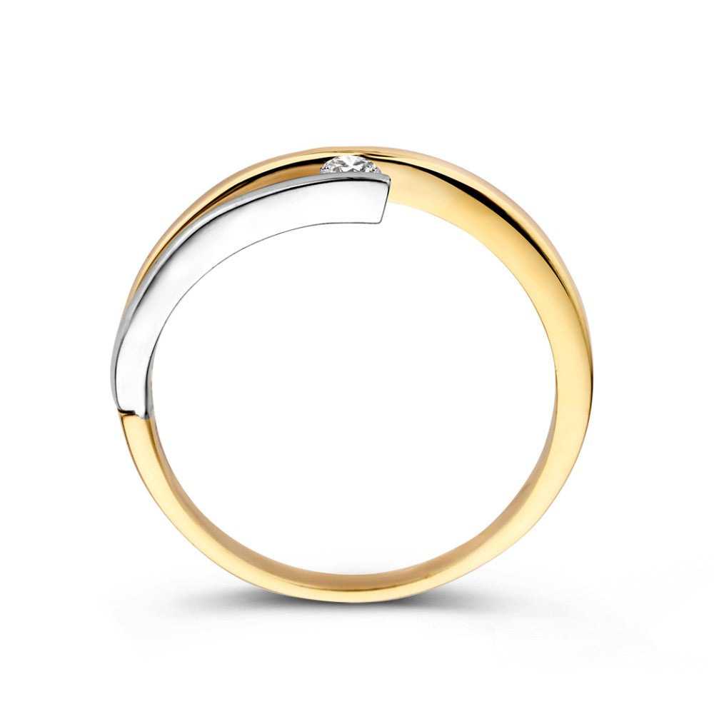 Bicolor Gelb- und Weißgoldring mit Zirkonia – 14 Karat Gold, 5,5 mm