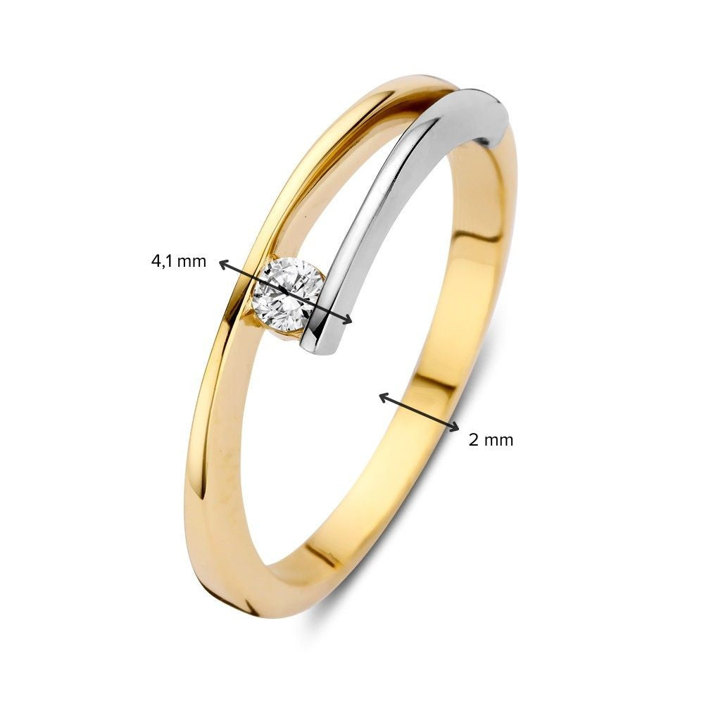 Bicolor Gelb- und Weißgoldring mit Zirkonia – 14 Karat Gold, 5,5 mm