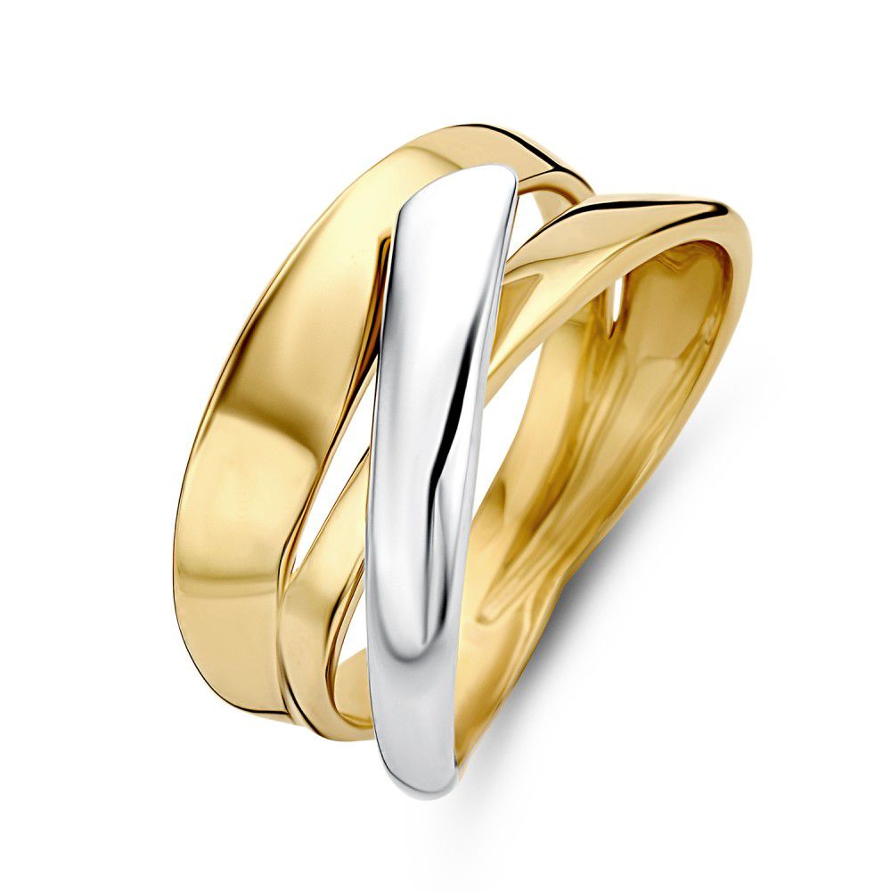 Bicolor Damenring aus 14-karätigem Gelb- und Weißgold mit geschwungenem Design