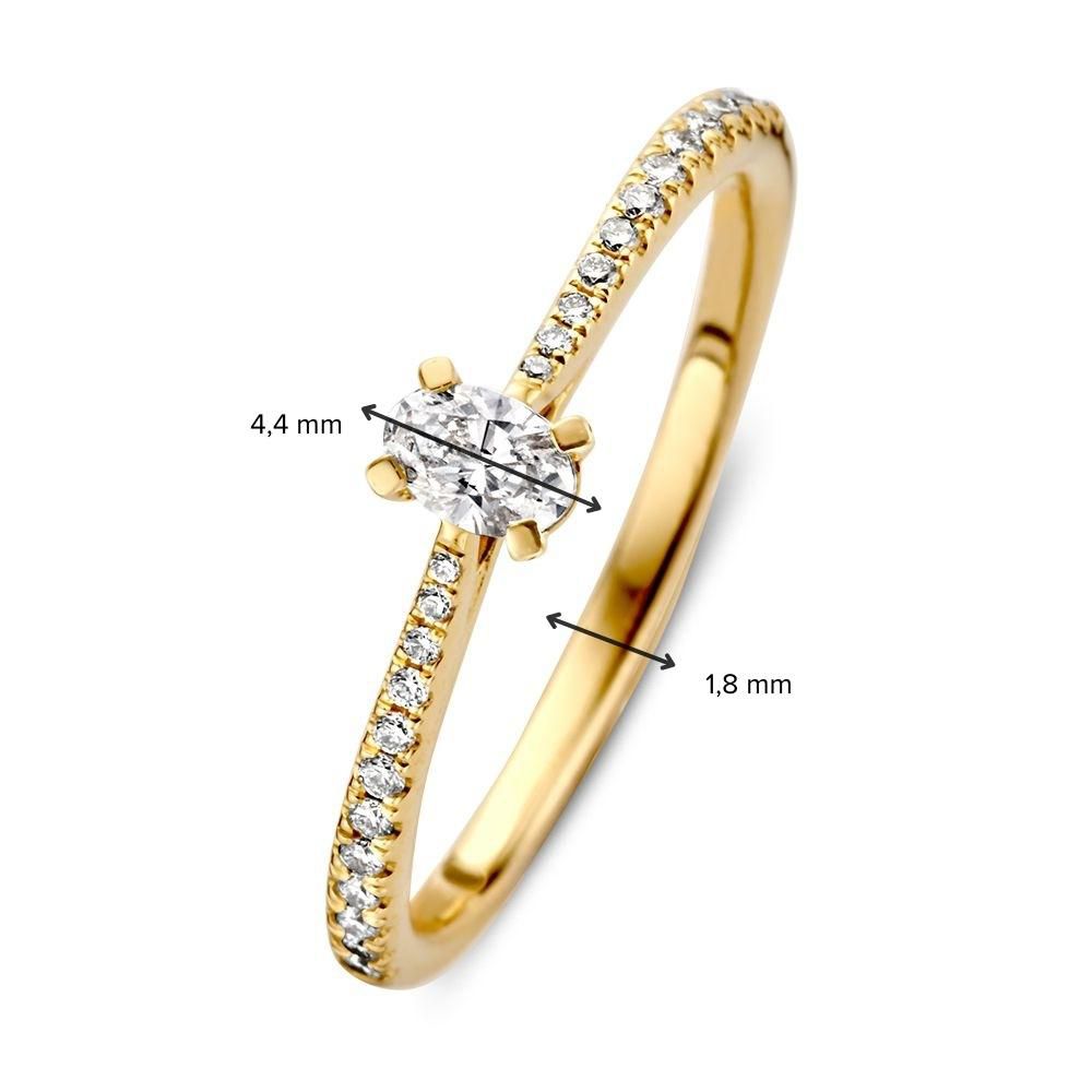 Gelbgold Solitärring mit ovalem Diamant und Brillanten – 14 Karat, 0,28 ct Diamant, H/SI-1 Qualität