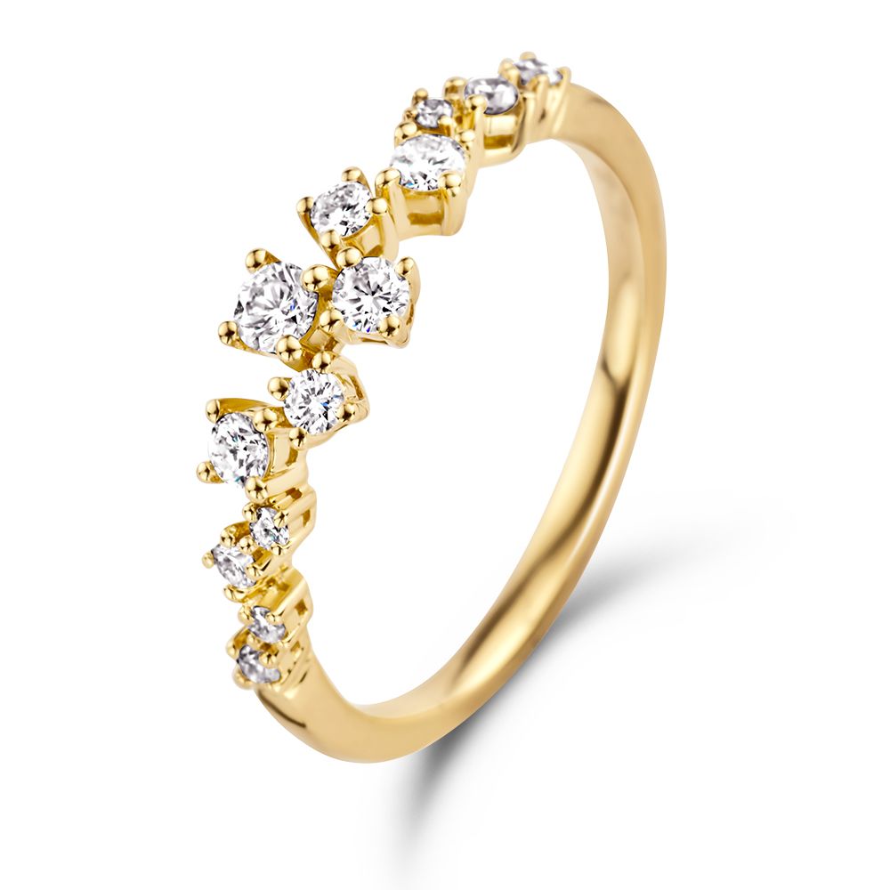 Verspielt ring aus 14 Karat Gelbgold mit sieben Diamanten von insgesamt 0,37 ct in H/SI-1 Qualität