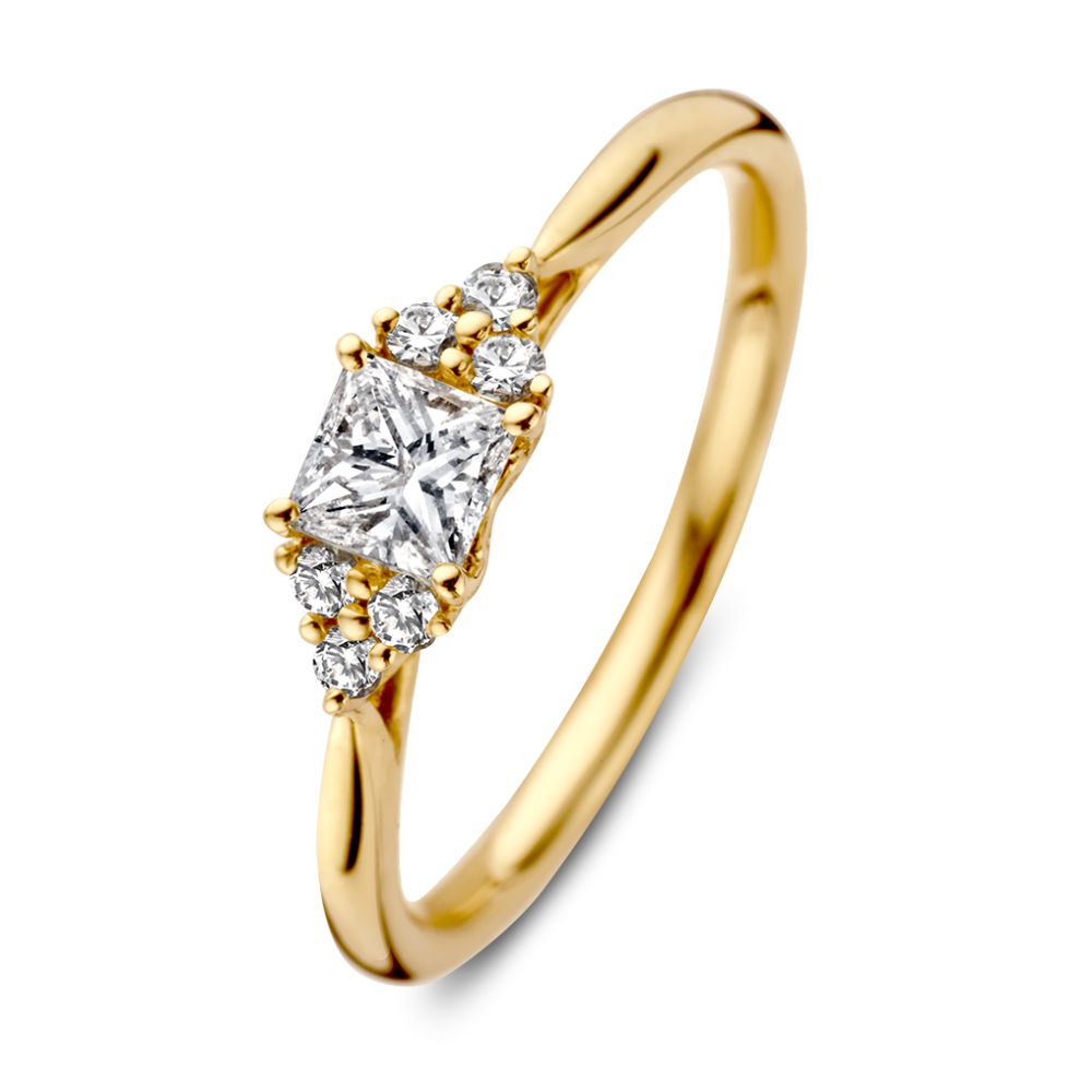 Stilvolle gelbgoldene Diamantring mit Princess-Schliff und Brillanten 0,52 ct.