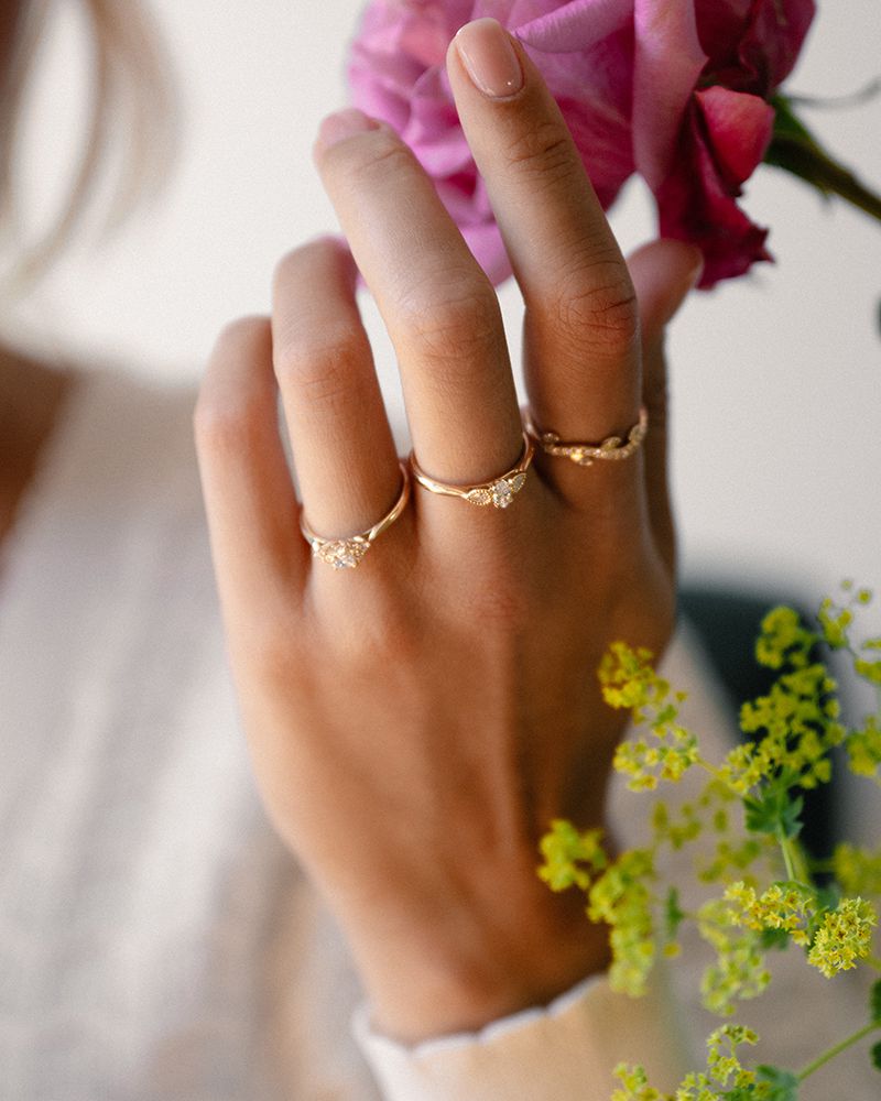 Stilvoller Gelbgold-Diamantring im Vintage-Stil - Prinzessschliff mit Brillanten 0,52 kt.