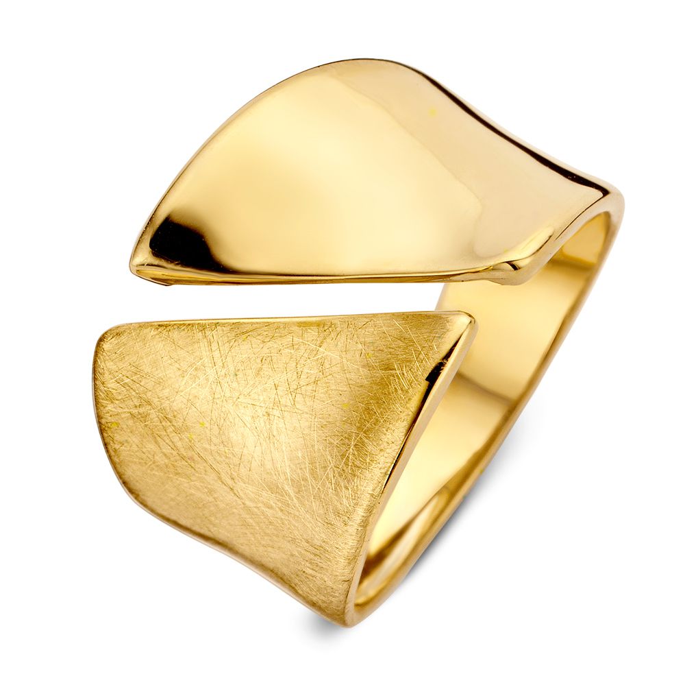 Breite Designring aus 14 Karat Gelbgold mit mattem und glänzendem Finish
