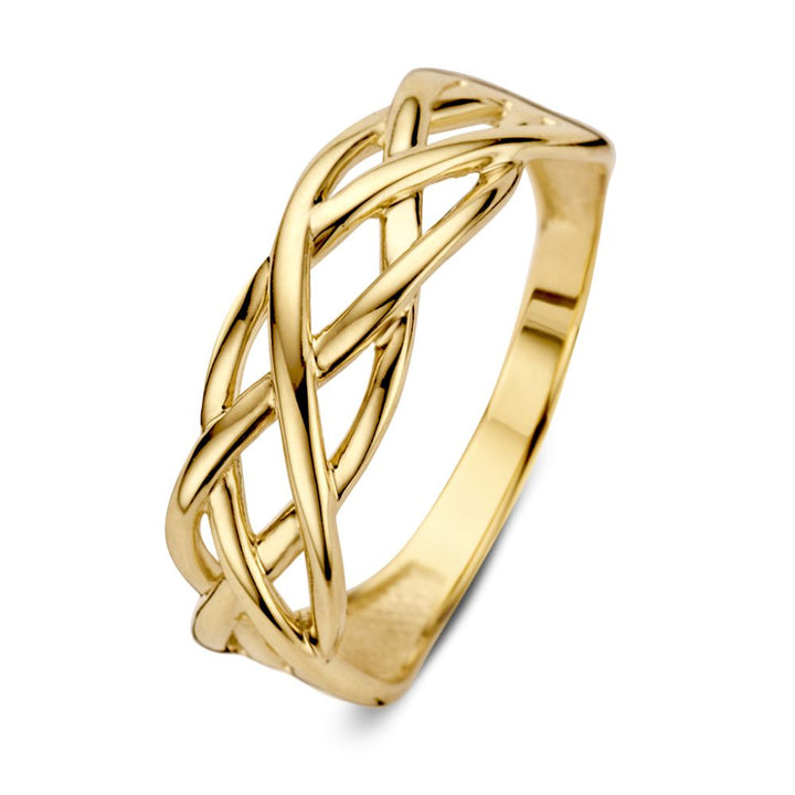 De Geelgouden Damesring van Excellent Jewelry is vervaardigd uit 14 karaat goud en combineert een eenvoudig, elegant ontwerp met een gepolijste afwerking voor een tijdloze uitstraling.