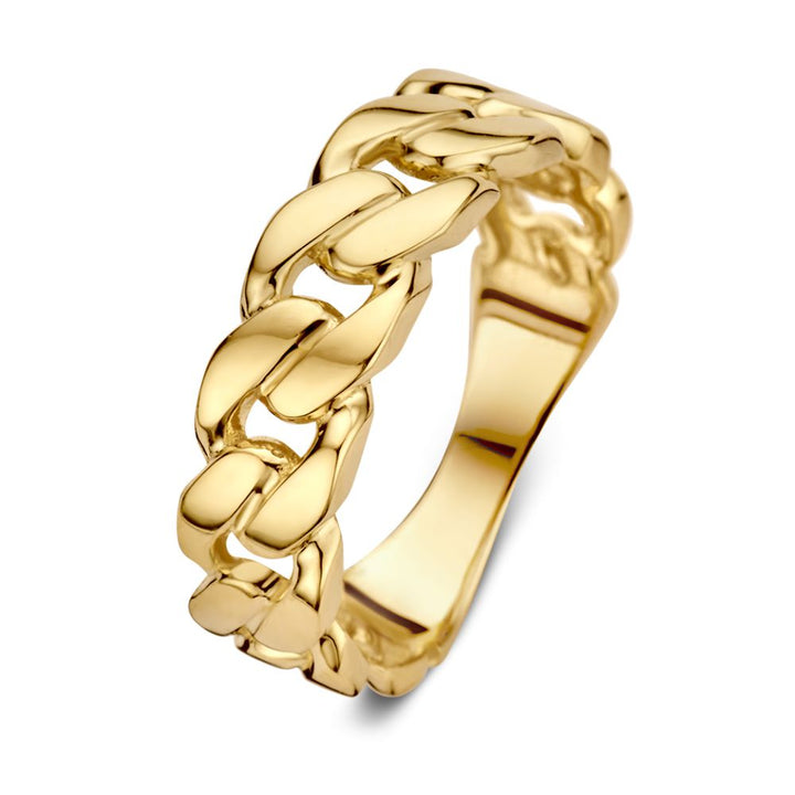De 14 karaat geelgouden damesring van Excellent Jewelry heeft een eenvoudig ontwerp zonder steen, is 6 mm breed, weegt 2,6 gram en past perfect bij liefhebbers van minimalistische sieraden.