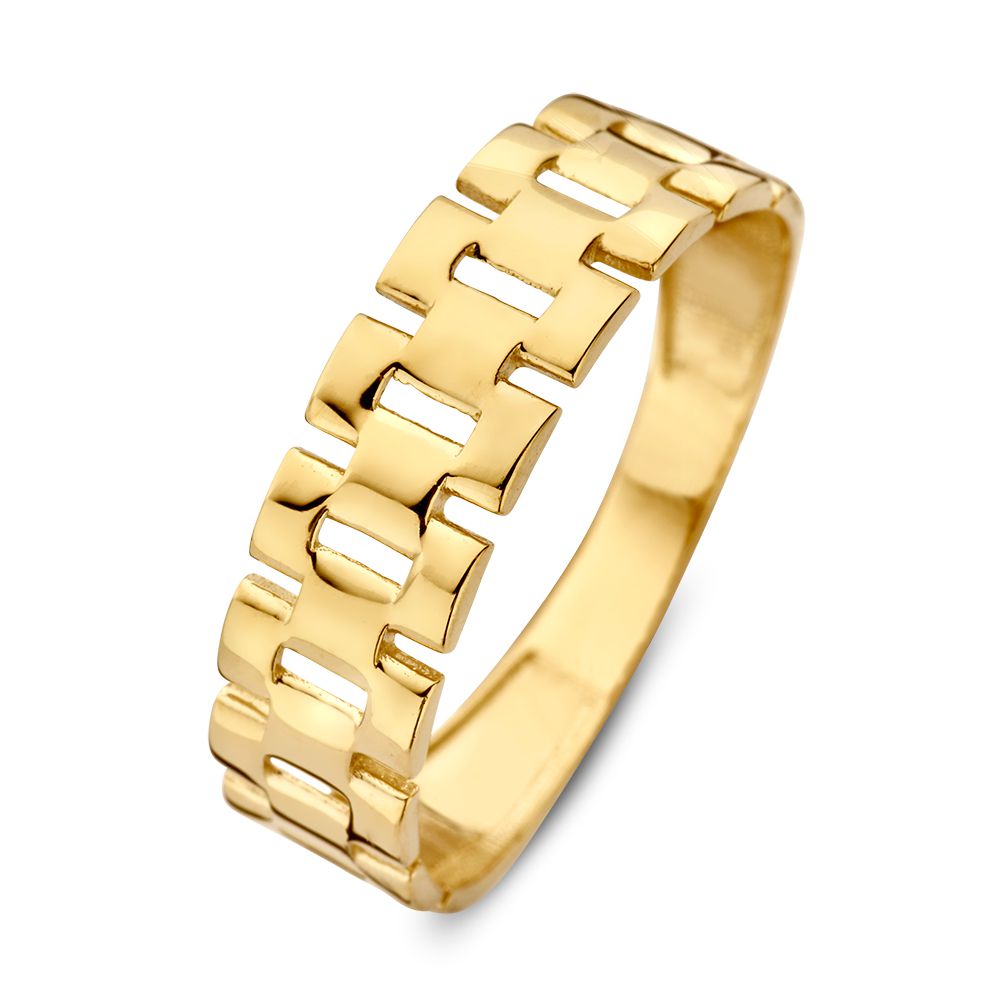 Gelbgoldener Ring mit Rolex-Schließe aus 14 Karat Gold