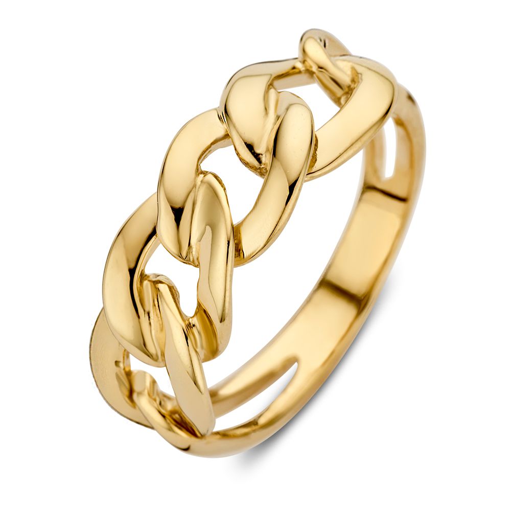 Gelbgoldene Schakelring mit auffälligen Gourmet-Schalen und zeitlosem Design