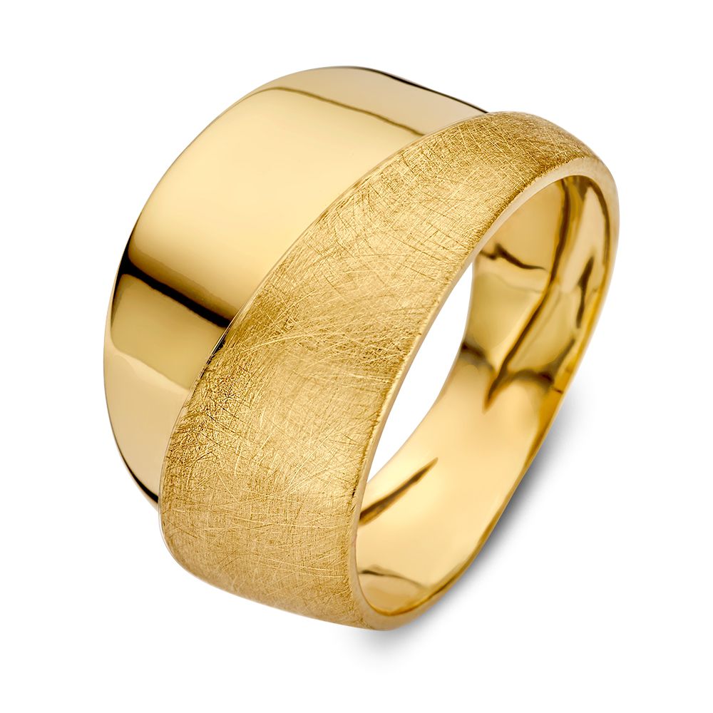 Luxe Ring aus 14 Karat Gelbgold mit kontrastierenden matten und glänzenden Oberflächen