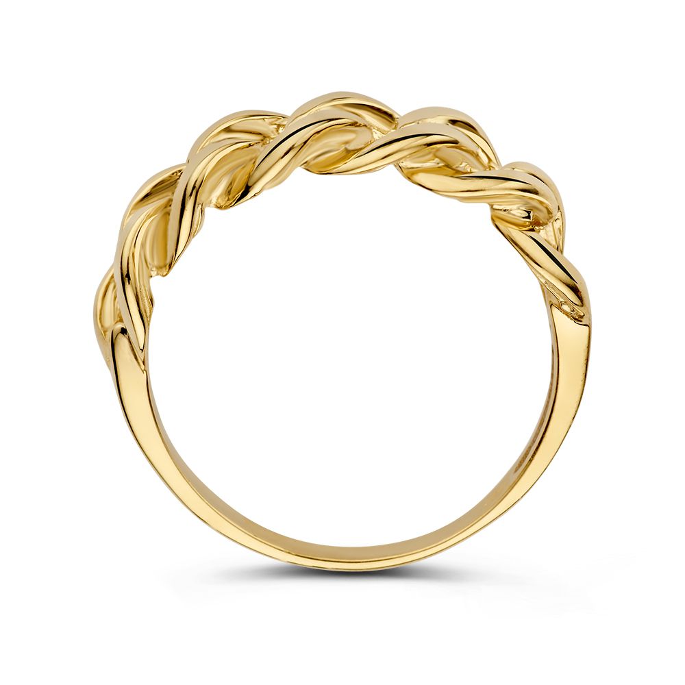 Gelbgold-Gliederring mit gewölbter Gourmetkette – 14 Karat, eleganter Gliederdesign