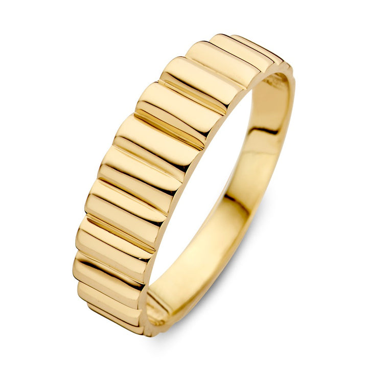 Geelgouden Ring met Strak Ribbelpatroon – 14kt Goud, 5.2 mm Breed, 1.9 Gram