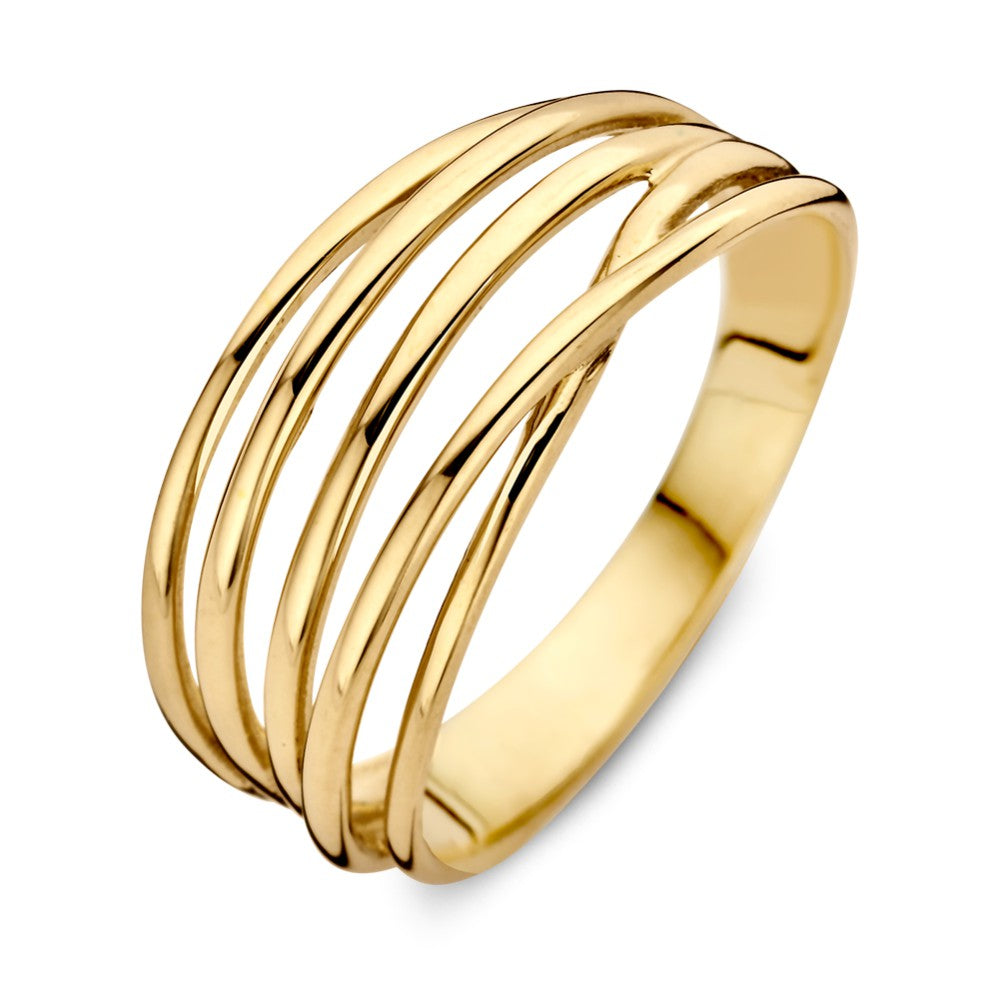 Ring aus 14 Karat Gelbgold mit überlappendem Design und mehreren Bändern