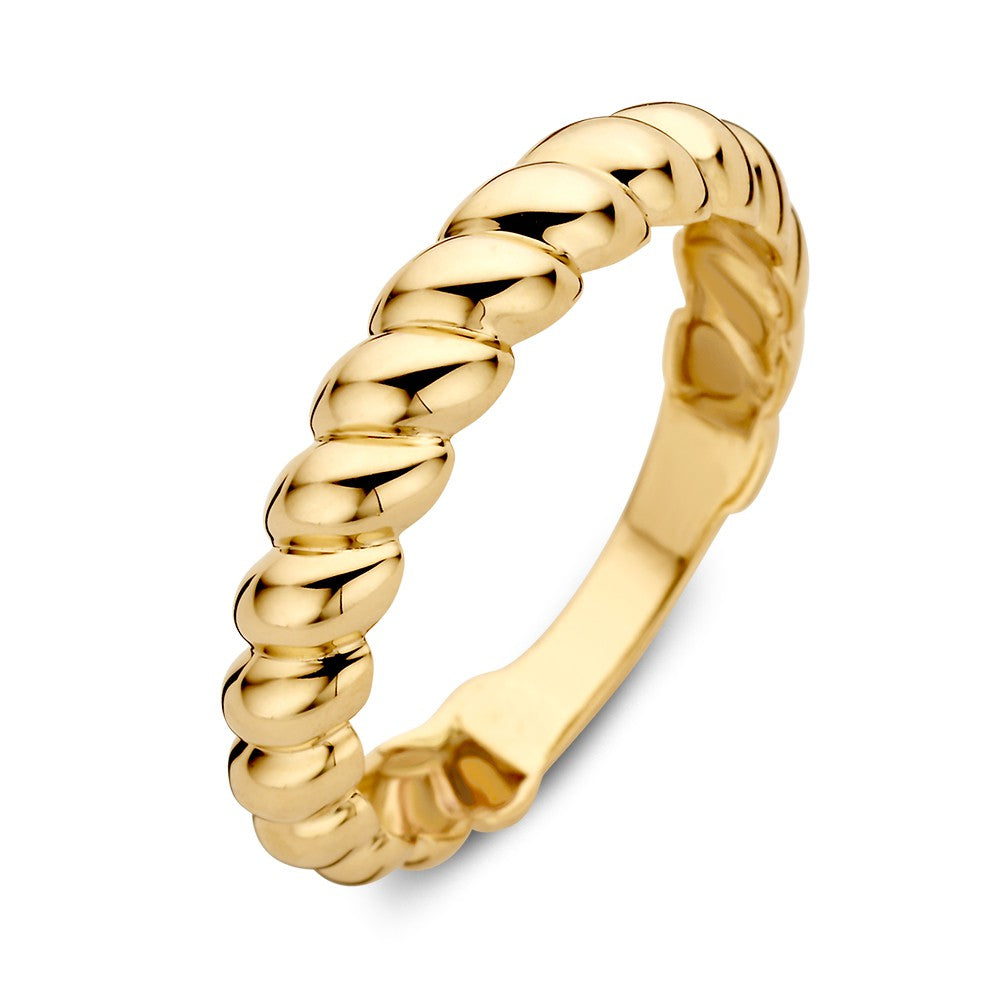 Gedrehte Bandring aus 14kt Gelbgold, 4,3 mm breit, mit glänzender Oberfläche