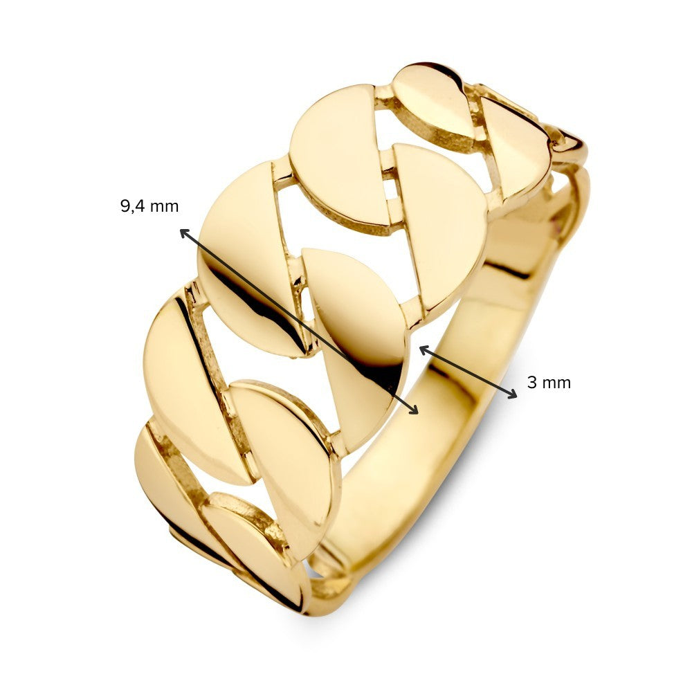 Breiter Flachpanzerring in 14 Karat Gelbgold – 9.4 mm breit, 2.2 Gramm