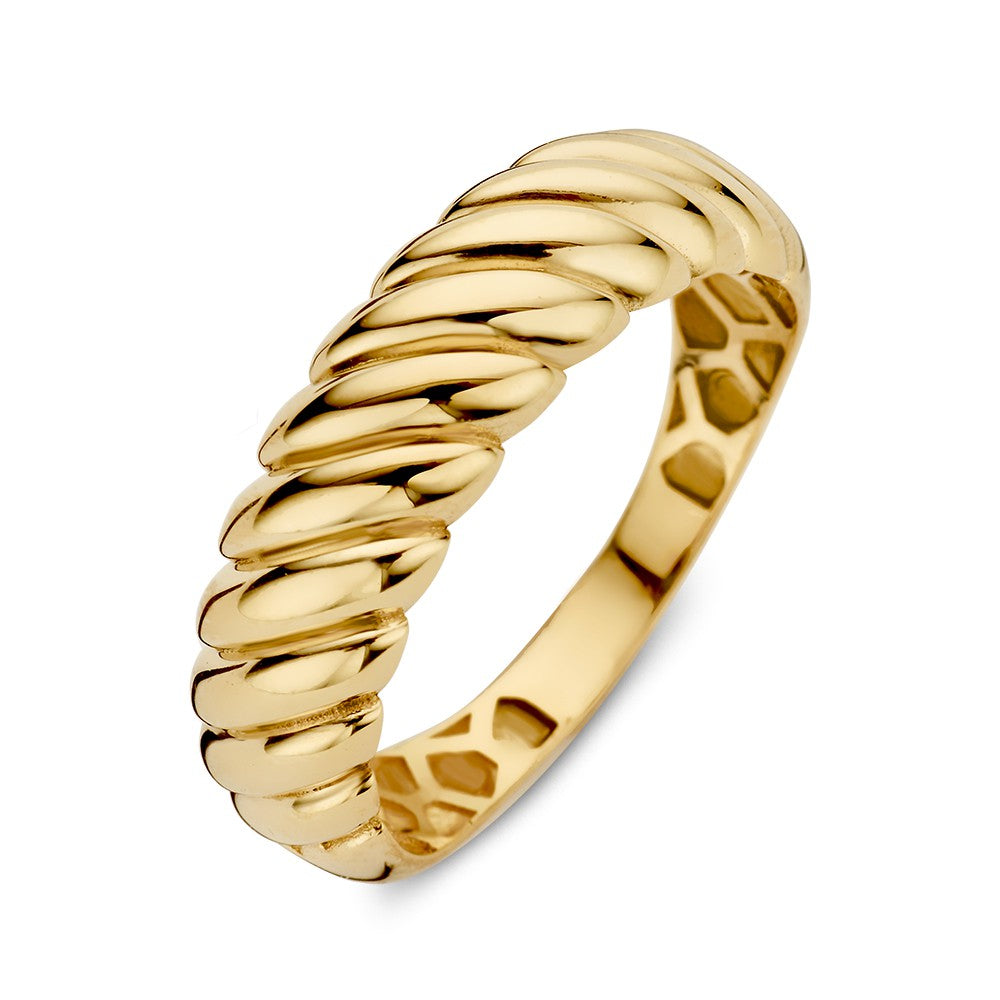Breite Ring aus 14kt Gelbgold mit gedrehter Bandstruktur, 6 mm breit