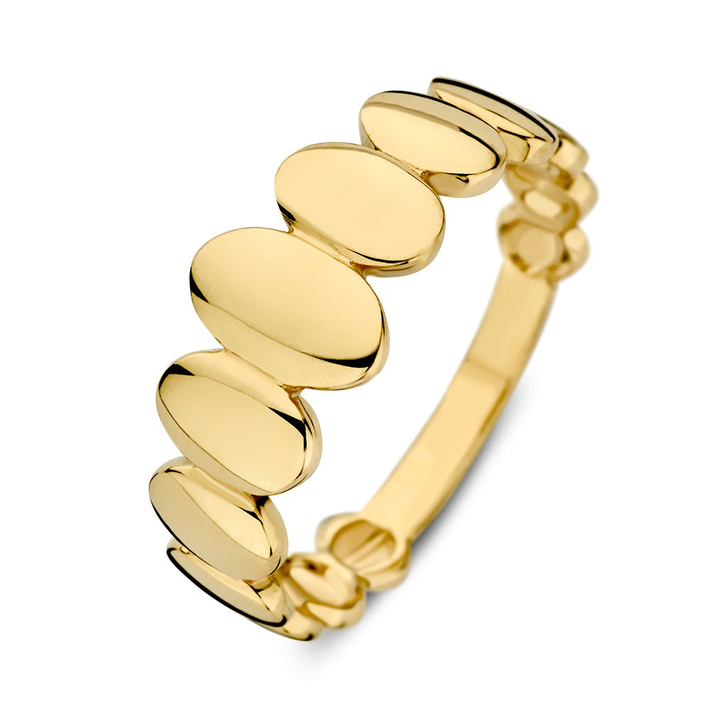 Ring aus 14-karätigem Gelbgold mit ovalen, glänzenden Elementen in besonderem Design