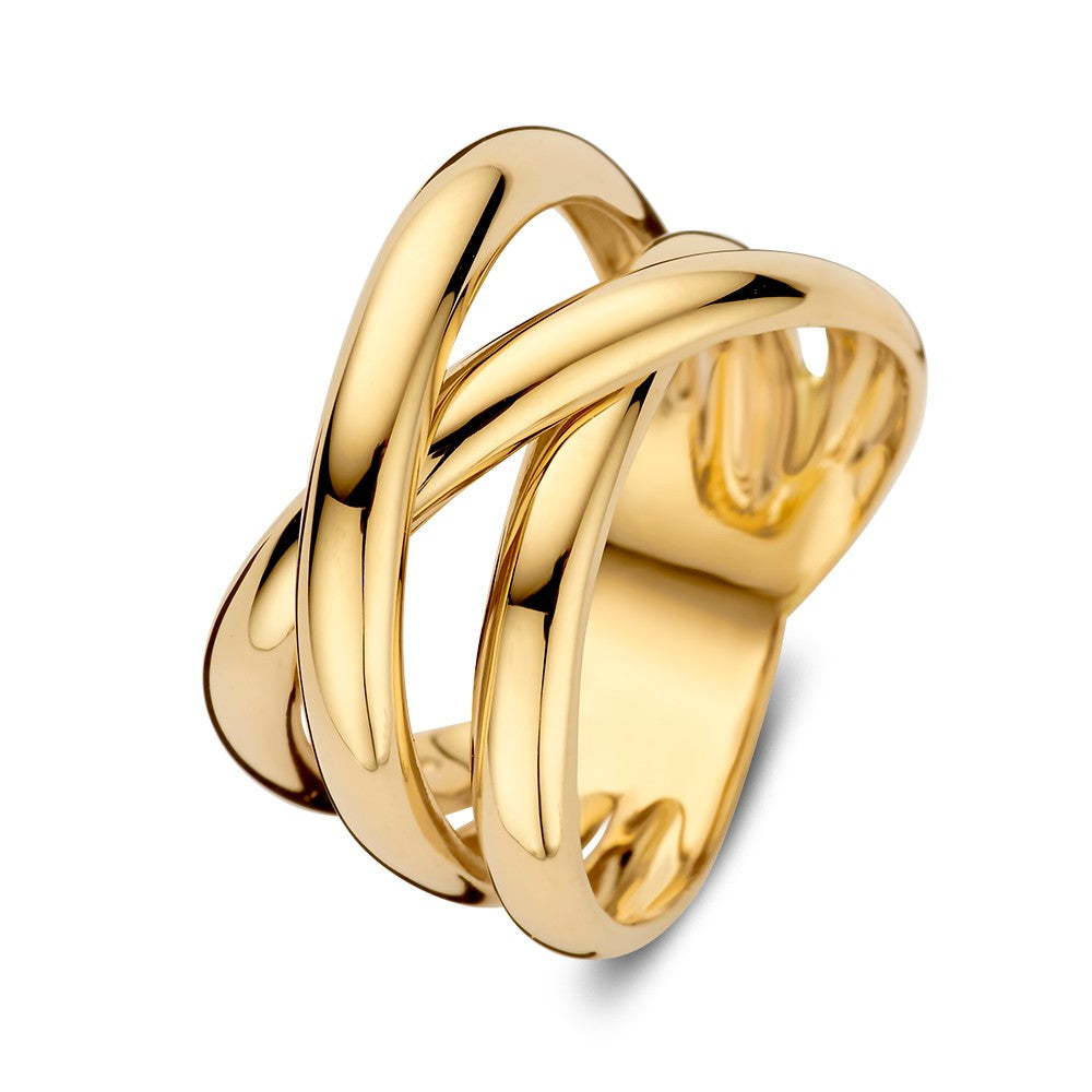 Crossover-Ring aus 14 Karat Gelbgold mit glatten, geschwungenen Bändern