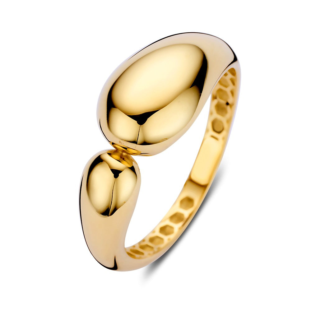 Ring aus Gelbgold mit glänzender, ovaler Form und strukturiertem Innenring