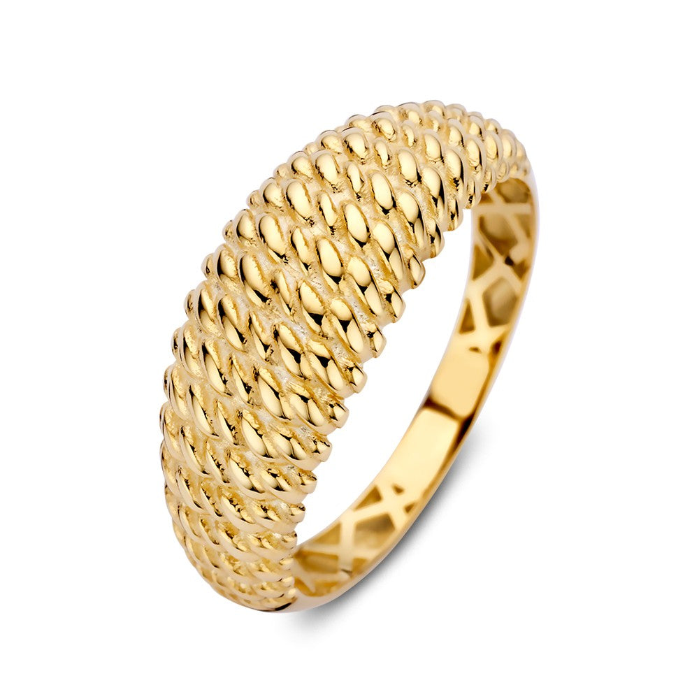 Breite gelbgoldene Ring mit gedrehter Verarbeitung und glänzender Oberfläche