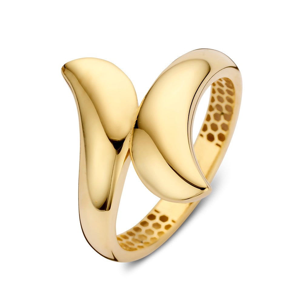 Gelbgoldener Ring mit spielerischem Design und glänzender Oberfläche