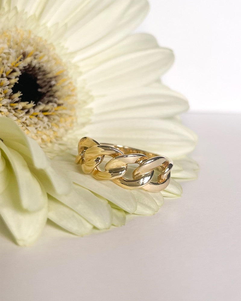 Gelbgold-Gliederring mit auffälligen Gourmet-Gliedern – Zeitloser Luxus